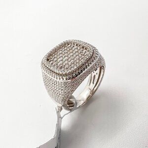 925 Sterling Sliver Moissanite Square Ring, 2.546ctw VVS Stones and Baguettes Hi